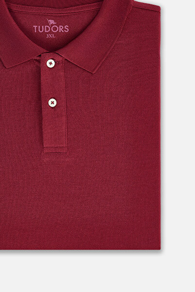 Tudors Men's Large Size Patterned Claret Red Polo Collar T-Shirt