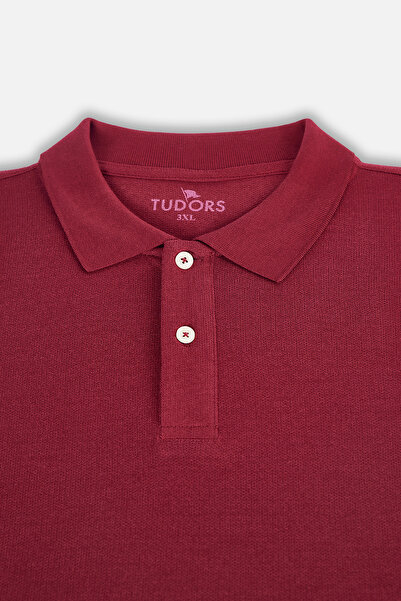 Tudors Men's Large Size Patterned Claret Red Polo Collar T-Shirt