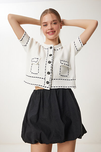 Happiness İstanbul Women's Bone Bias Short Sleeve Knit Jacket Dp00235