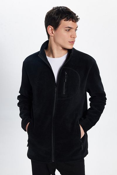 Tudors Unisex Black Anti-Pilling Non-Pilling Standard Fit Full Zip Cold-Proof Fleece Cardigan