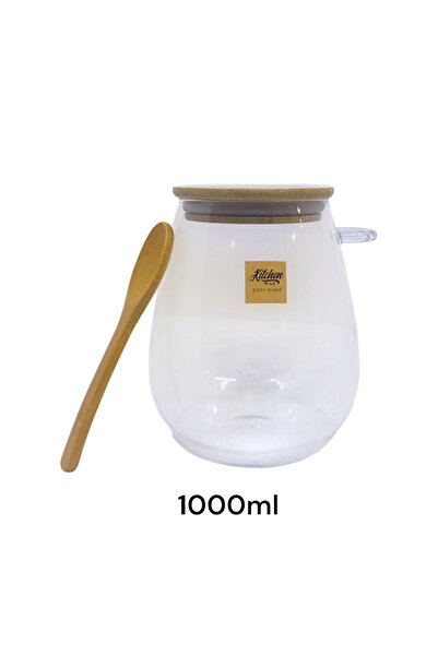 Kitchen Way 1000ml Glass Jar with Bamboo Spoon Seal Lid Spice Ration Storage Container Kw-389C