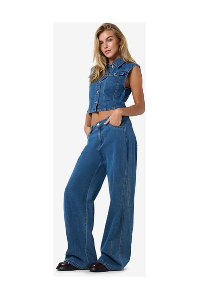 Noisy May Blugi din denim verde mediu pentru femei/fete