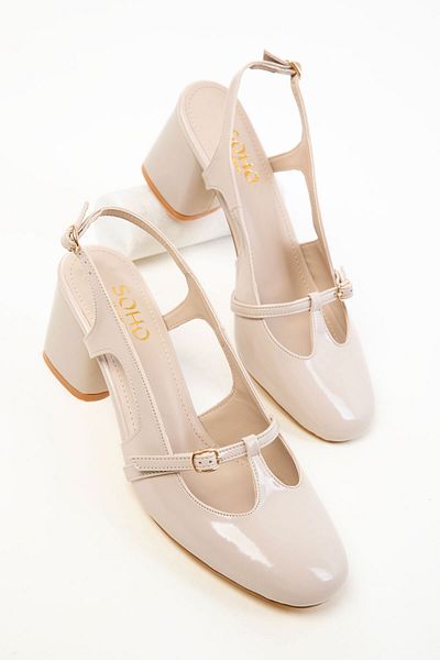 SOHO Beige Patent Leather Women's Classic Heeled Shoes 20467