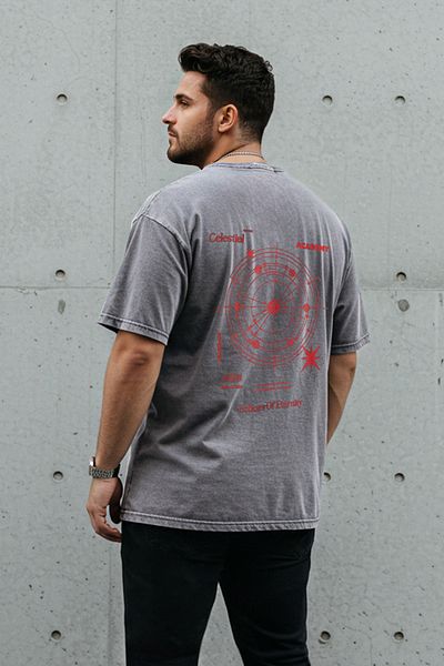 Trendyol Collection Galaxy Print Anthracite Oversize T-Shirt - Plus Size Tmnss25Bf00039