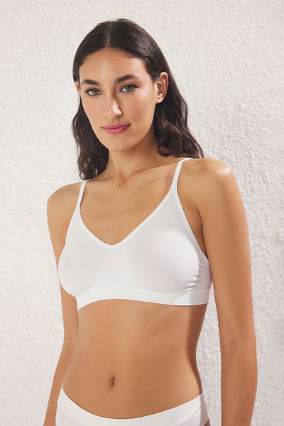Trendyol Collection Ecru-brauner, nahtloser, zweiteiliger, nahtloser, bügelloser Bustier-Strick-BH