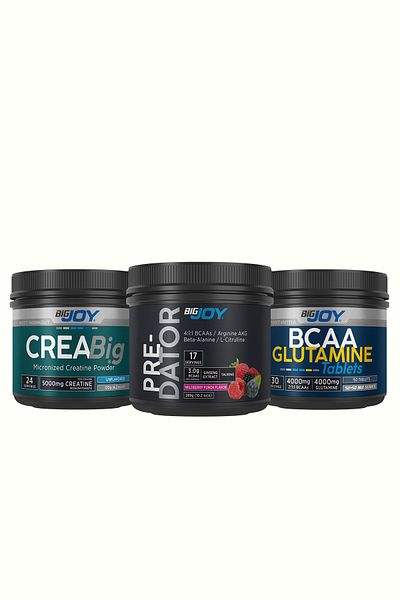 Bigjoy Sports Preworkout Booster 289Gr + Bcaa + Glutamine 150 Tablets + Creatine 120Gr