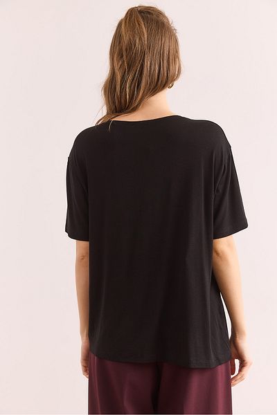 Olalook Women's Black Crew Neck Teddy Bear Appliqued Flowy T-Shirt Tsh- 19000867