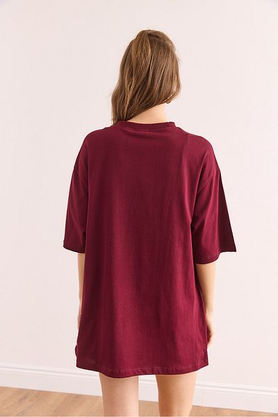 Olalook Tricou de damă din bumbac burgundă cu nasturi pe laterale TSH- 19000762