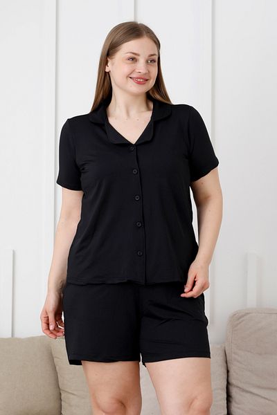 Trendyol Curve Комплект плетена черна пижама Milan - яка на риза Tbbss25Ai00090