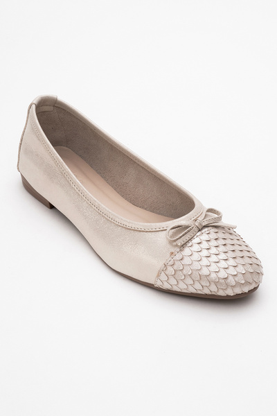 LuviShoes 02 Béžové třpytivé dámské balerínky z pravé kůže