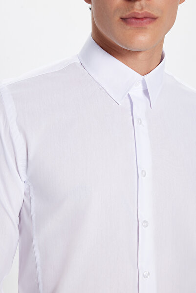 Tudors Erkek Slim Fit Dar Kesim Düz Beyaz Gömlek