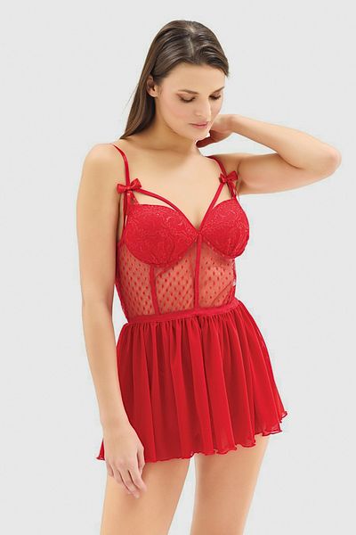 Trendyol Collection Κόκκινη κορδέλα δαντέλας διάτρητο babydoll THMSS25CY00006