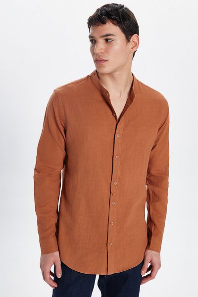 Tudors Pánská košile Slim Fit Slim Fit s dlouhým rukávem, 100% bavlna, len, textura, límec, barva