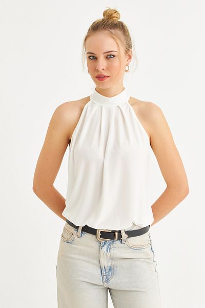 Cool & Sexy Γυναικεία μπλούζα με λαιμόκοψη εκρού LPP1273