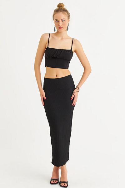 Cool & Sexy Fusta midi înfășurată cu fante neagră pentru femei ZH329