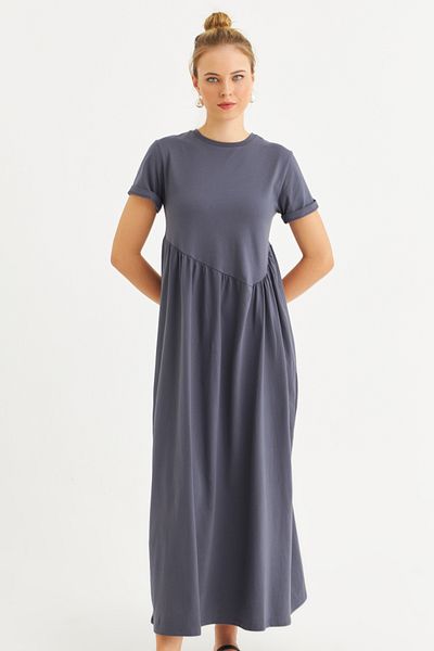 Cool & Modest Γυναικείο μάξι φόρεμα Indigo με ασύμμετρη ραφή MDMR440
