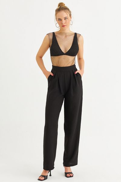 Cool & Sexy Schwarze Damen-Musselin-Taschenhose RSP5003