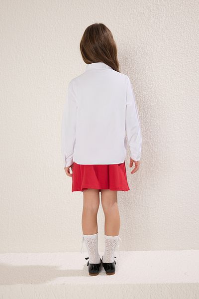 TRENDYOLKIDS Біла жіноча сукня з детальним рюшем з бавовни RegularNormal Fit ткана Gomlek TKDAW25GO00009