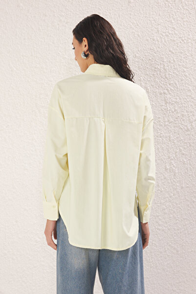 Trendyol Modest Light Yellow Terrycotton Woven Lacing Detailed Shirt Tctss25Tg00025