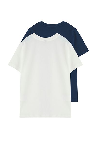 TRENDYOLKIDS Navy Blue-Ecru 2-Piece Unisex Cotton Basic Regular Fit Short Sleeve T-Shirt