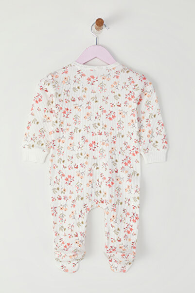 TRENDYOLKIDS Ecru Baby Girl 100% Cotton Printed Long Sleeve Knitted Jumpsuit Tkdss25Tu00002