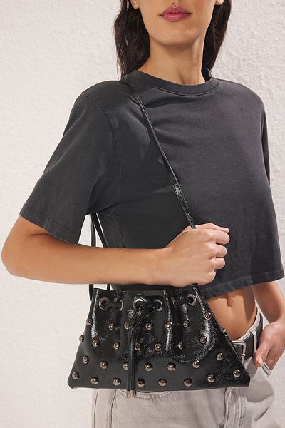 TRENDYOL SHOES Negru Trok Brodat Femeii Mini Pouch Geantă de umăr TAKSS25OC00037