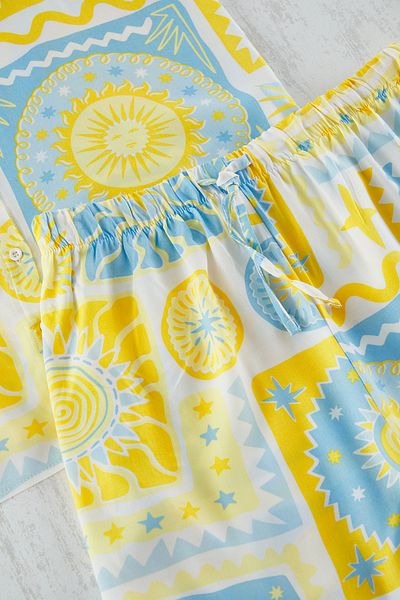 Trendyol Curve Geometric Pattern Blue Viscose Pajamas Set - Multicolor Tbbss25Ai00048