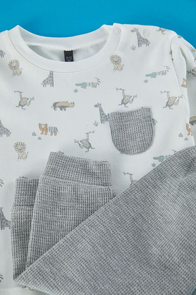 TRENDYOLKIDS Boy's Ecru 100% Cotton Printed T-Shirt-Shorts Tkdss25Au00103
