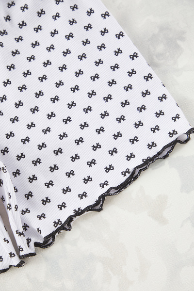 Edit by Trendyol Black-White Ribbon/Bow Lace Detailed Ribbed Knitted Pajamas Set Tedss25Pt00013