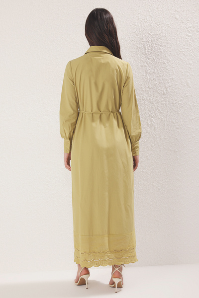 Trendyol Modest Oil Green Skirt Brode Detailed Woven Dress Tctss25Eb00114