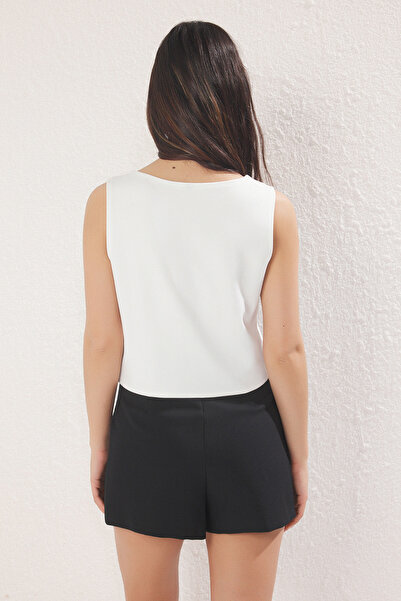 Trendyol Collection Ecru Ribbon Binding Detail Square Neck Zero Sleeve Blouse - Twoss25Bz00147