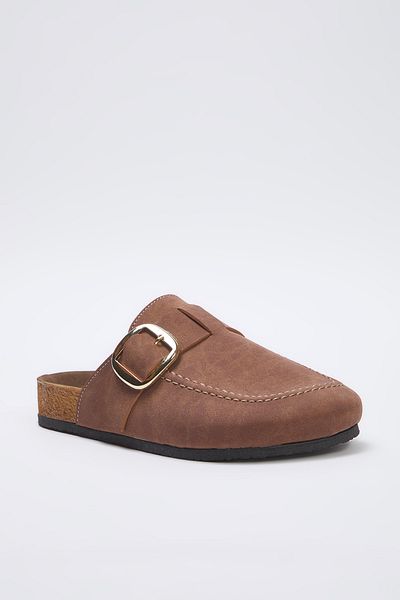 TRENDYOL SHOES Світло-коричневий ремінь пряжка квадратний носок плоский жіночі капці сабо TAKSS25TE00000
