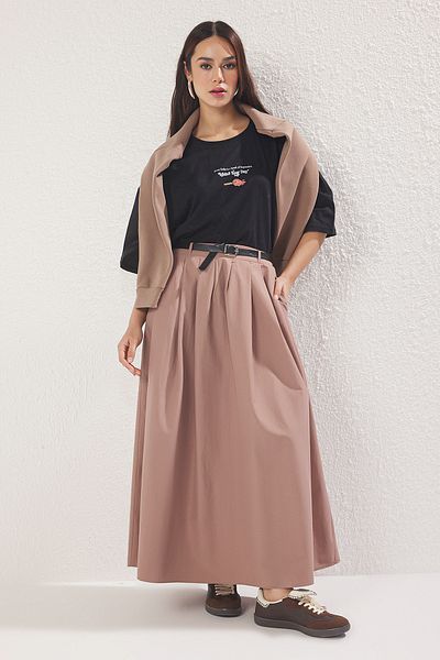 Trendyol Modest Πλεκτή φούστα με πλισέ μινκ TCTSS25EE00005