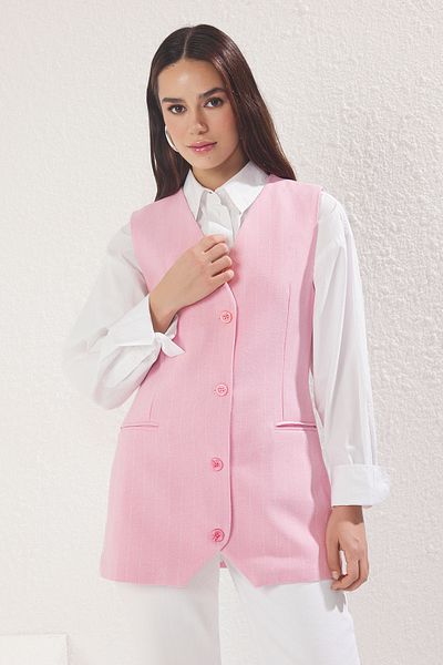 Trendyol Modest Rosa gestreifte gewebte Baumwollweste TCTSS25YL00001
