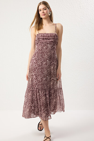 Trendyol Collection Pink Ethnic Pattern A-Line Maxi Lined Chiffon Woven Dress Twoss25El00721
