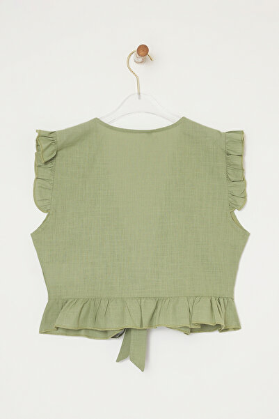 Edit by Trendyol Χακί με κορδόνια με λεπτομέρεια λινό υφαντό μπλούζα TEDSS25BZ00005