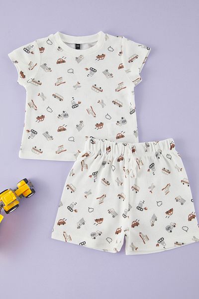 TRENDYOLKIDS Baby Boy Ecru Cotton Car Printed Knitted Tkdss25Au00132