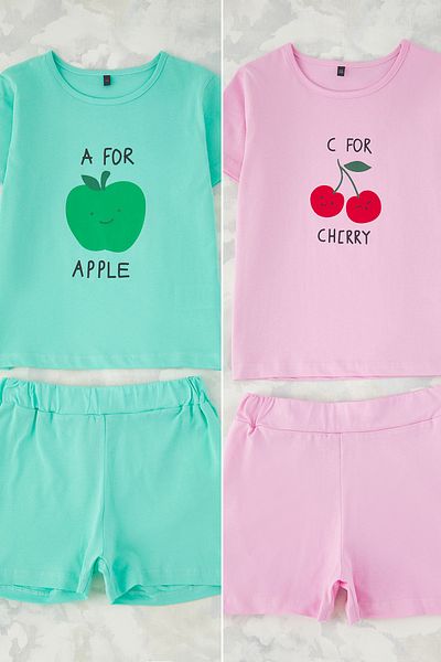 TRENDYOLKIDS Pink-Mint 4 Neigh Girl Slips Baumwolle mit Slogan bedruckt TKDSS25AU00112