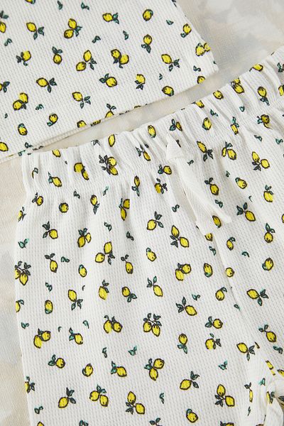 TRENDYOLKIDS Baby Girl Ecru Baumwolle Zitrone gedruckt gestrickt Bottom-Top Anzug
