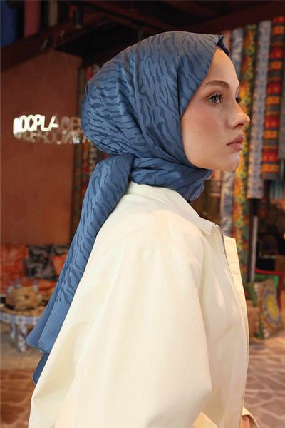 VALORSCARF شال بنمط الحمار الوحشي - نيلي