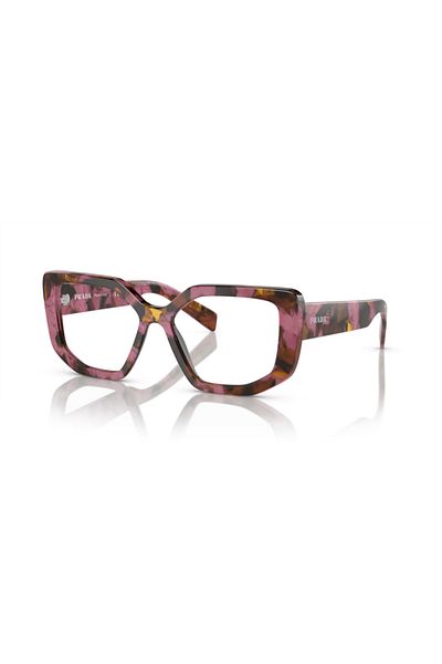 Prada Woman Irregular Eyeglasses- Pr A04v - Lense Size:52mm - Havana Cognac