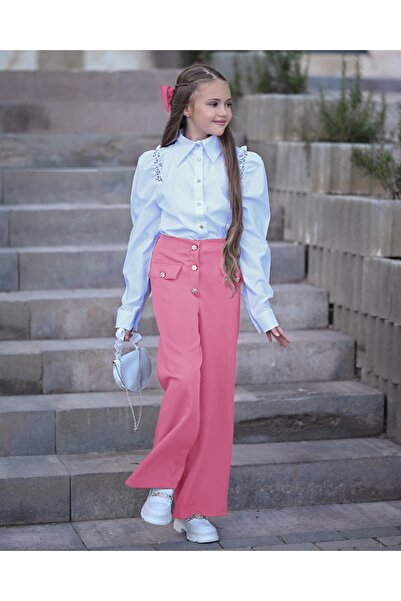 Kids ДІВЧАТКОВА СОРОЧКА З ДЕТАЛЯМИ З КАМЕНЮ, ШТАНИ, БУРЧАТКА І СУМКА