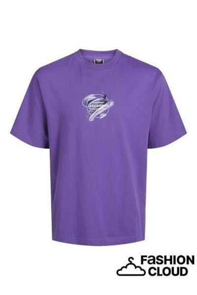 Jack & Jones Men's Purple Navy Printed T-Shirt