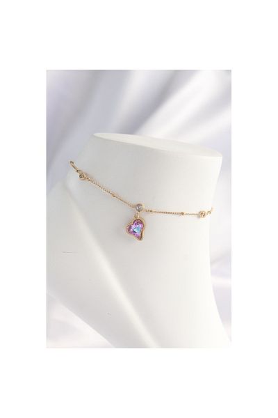 Skygo Gold Colored 316L Heart Anklet - Zircon Stone Detailed TJ-HH1609