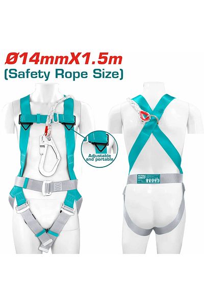 TOTAL Safety harness with 1 attachment point and 4 adjustment points. 14Mmx1.5Mm Polyester.