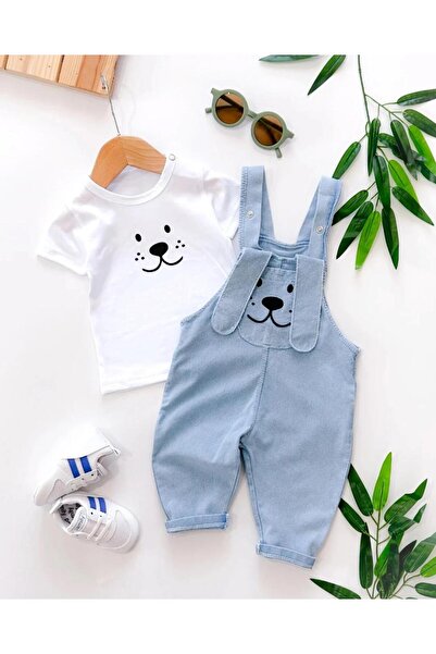 Elit Butik Long Ear Puppy Pocket Knitted Jeans Summer 2-Piece Salopet Set