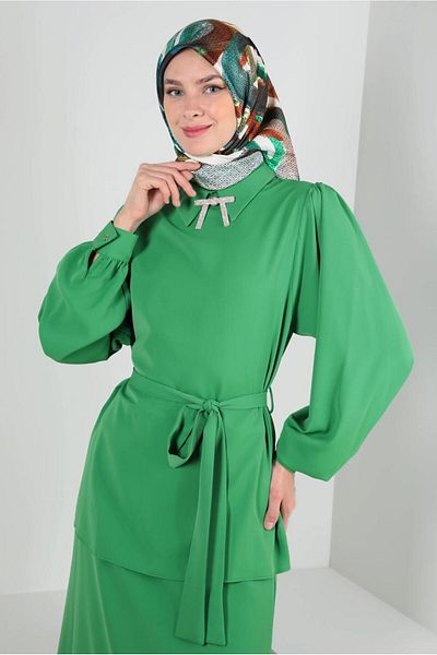 Alvina BOW DETAILED BALLON SLEEVE SKIRT SUIT 43911