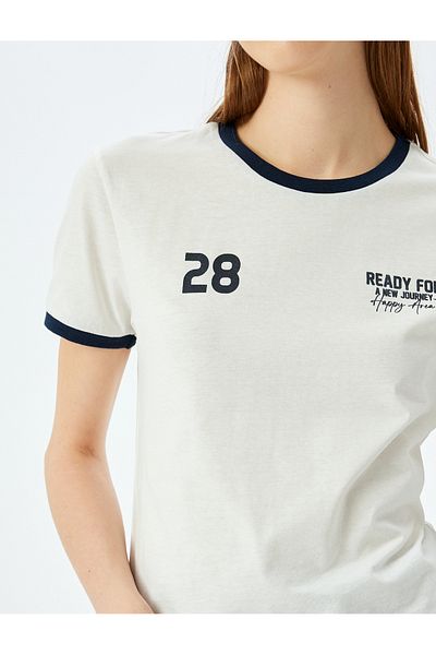 Koton Back Printed Crew Neck Short Sleeve Ribbed T-Shirt
