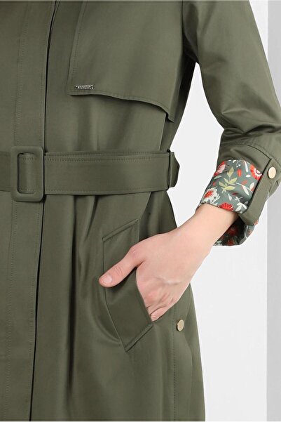 Alvina Manşetleri Desenli Kemerli Trençkot 10771