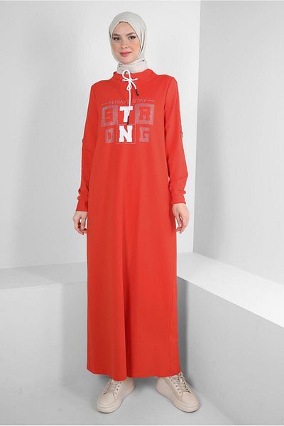 Alvina 43693 Model Text Printed and Laced Tracksuit Dress